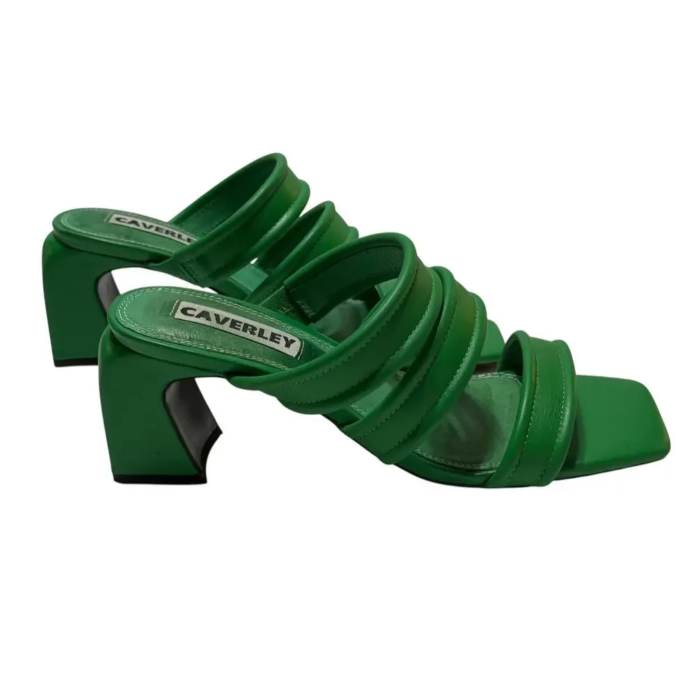 Caverley Katie Mule Heels Bright Green Leather size 38 US size 7-7.5